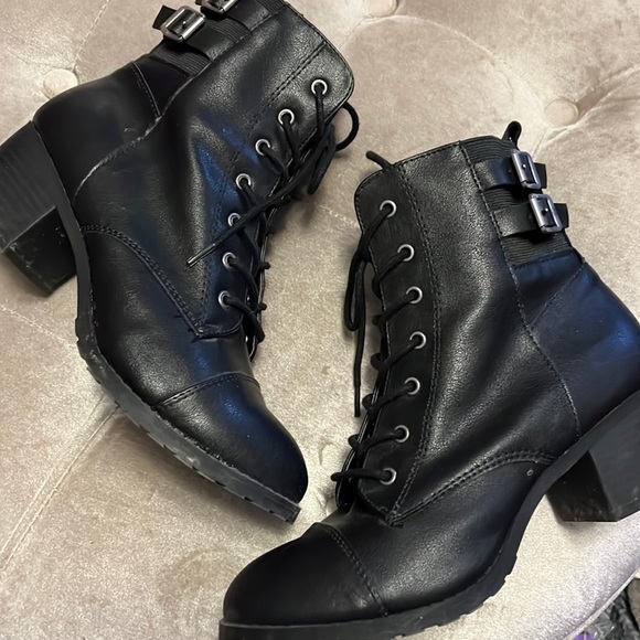 drash Shoes Black Lace Up Boots Zipper On And Off Buckles On Side